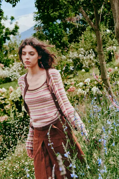 Fabrique Leila Striped Cardigan And Camisole Set In Multicolor