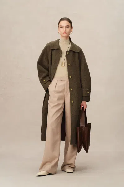 Fabrique Lena Vintage Style Cocoon Coat In Suri Alpaca In Green