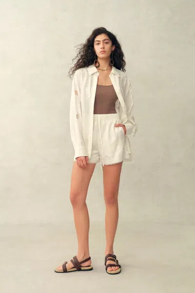 Fabrique Leona Lily Of The Valley Mesh Embroidery Shirt And Shorts Matching Set In Linen In Neutral