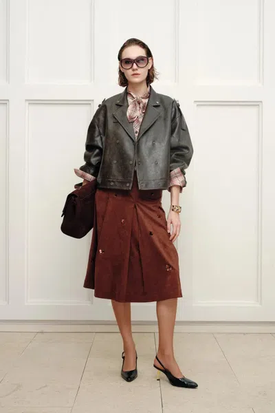 Fabrique Levante Brushed Faux Leather Crop Biker Jacket In Faux Leather