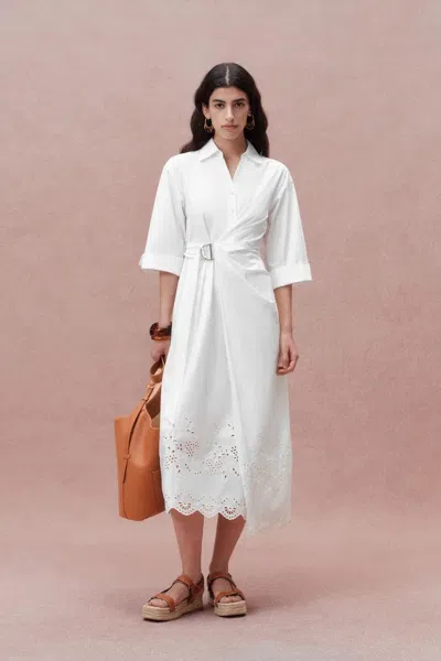 Fabrique Levi Wrap Shirt Dress In Premium Cotton Poplin In White