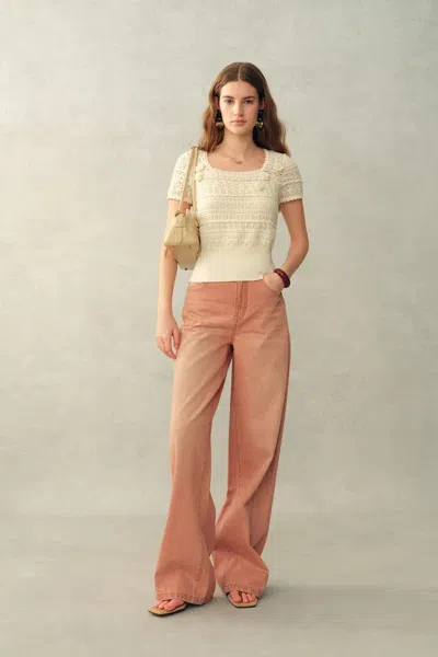 Fabrique Leyla 3d Floral Square-neck Top In Cotton Denim Knit In White