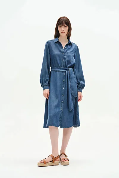 Fabrique Lia Long Sleeve Dress In Lyocell Denim In Blue