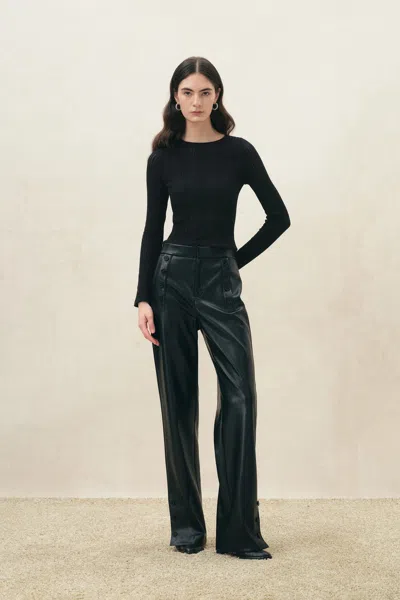 Fabrique Lia Sheer Textured Rolled Edge Top In Black