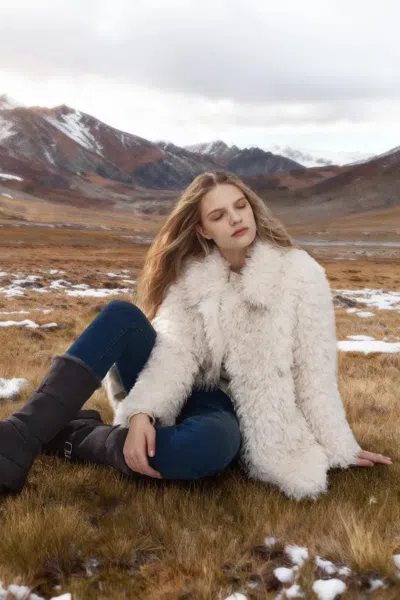 Fabrique Liana Oversized Lapel Coat In Faux Fur In Multi