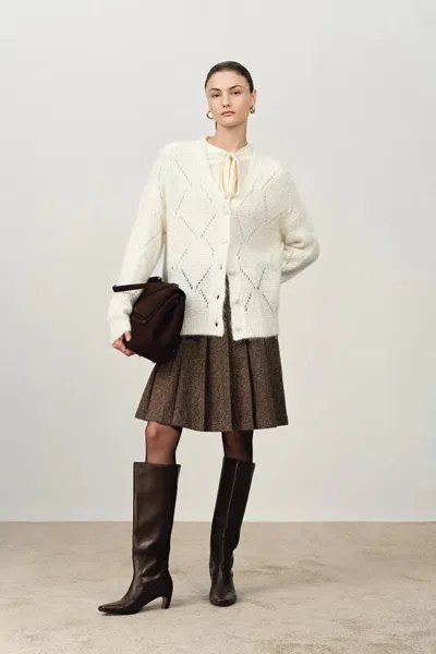 Fabrique Lila Sparkling Cardigan In Alpaca Sequin Yarn In White