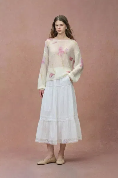 Fabrique Lilia Hand Painted Iris And Lily Print Knit Sweater In Merino-mohair Blend In Multi