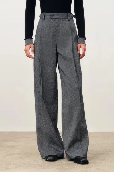 Fabrique Lillian Adjustable Waistband Trousers In Merino Linen Blend In Gray