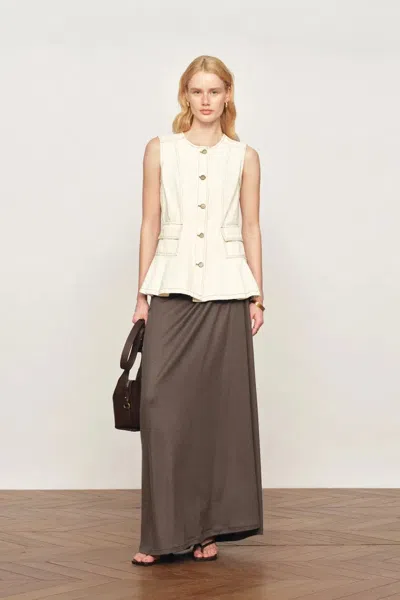 Fabrique Lily White Sleeveless Vest Top In Cotton Denim In Brown