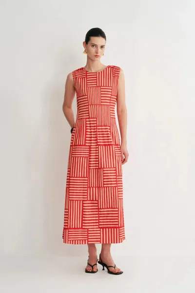 Fabrique Lim Printed Pleated Maxi Dress In Red