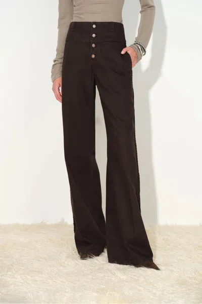 Fabrique Lim Tape Trim Wide Leg Jeans In Cotton Denim In Brown
