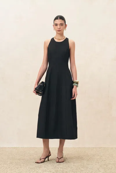 Fabrique Lina Waist Cinched Bubble Hem Dress In Black