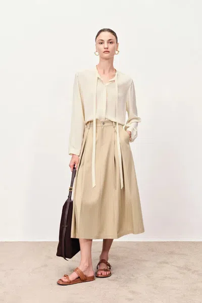 Fabrique Linde Ribbon Tie  Flowy Blouse In N Silk Georgette In Yellow