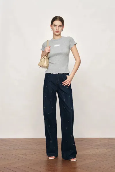 Fabrique Linnea Grey Ruffle-edge Sculpted T-shirt In Cotton Wool Knit In Gray