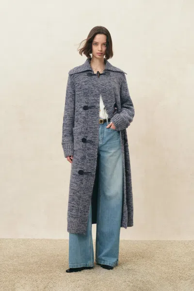 Fabrique Linnea Horn Buttons Longline Cardigan In Wool Blend In Gray