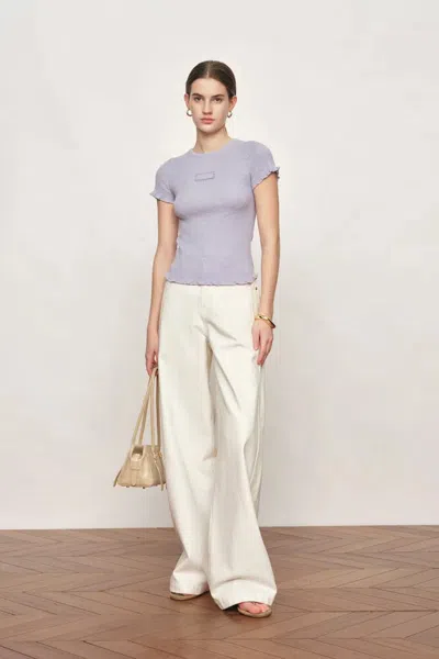 Fabrique Linnea Ruffle-edge Short-sleeve Top In Cotton Wool Knit In Purple
