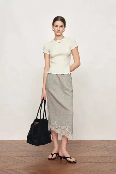 Fabrique Linnea White Ruffled Sculpted T-shirt In Cotton And Wool Knit