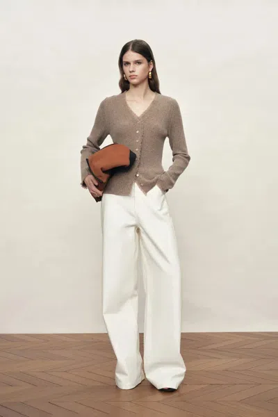 Fabrique Liora Fringe Button-front Cardigan In Cashmere Knit In Brown