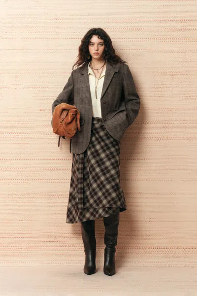 Fabrique Liv Plaid Drawstring Waist Blazer In Wool Tweed In Gray