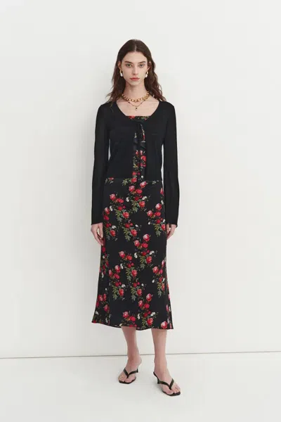 Fabrique Liya Black Semi Sheer Cardigan In Tencel-silk Knit