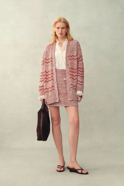Fabrique Lorena Striped Oversized Cardigan In Cotton Blend Fancy Yarn Knit In Neutral