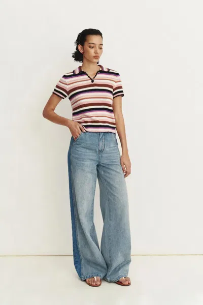 Fabrique Lotty Colorful Stripe Top In Cotton Linen Blend Knit In Multi