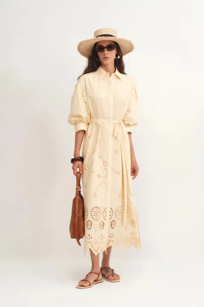Fabrique Louise Embroidered Shirt Dress In Cotton Poplin In Yellow