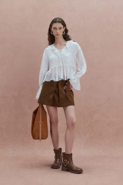 Fabrique Louise Metallic Dots Ruffled Blouse In Mulberry Silk In White