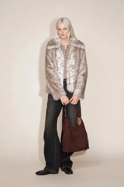 Fabrique Loulou Spotted Snow Leopard Fur Coat In Premium Faux Fur In Brown