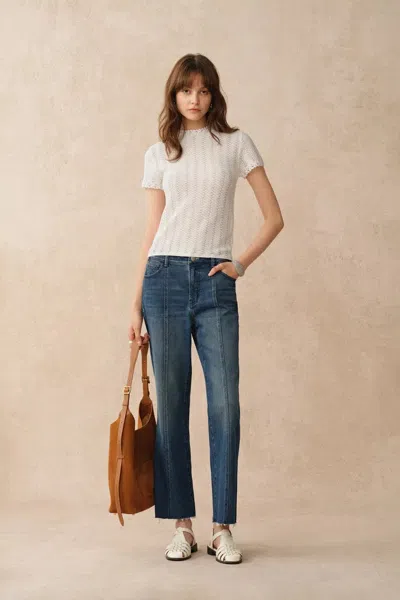 Fabrique Lowell Open Knit Crew Neck Top In Australian Merino Wool In White