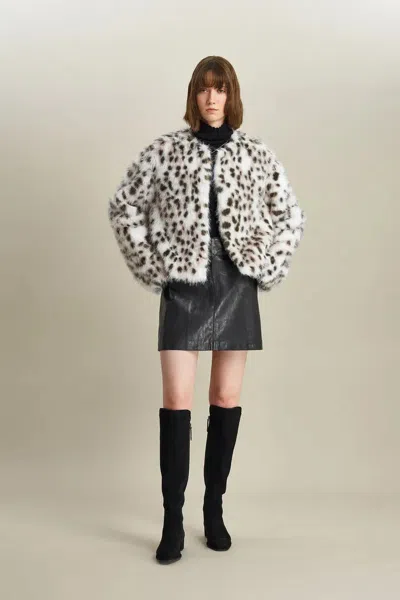 Fabrique Lucrezia Snow Leopard Coat In Premium Faux Fur In Multi