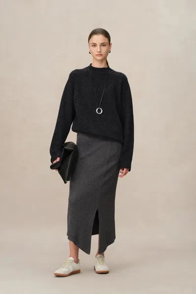 Fabrique Lucy Mock Neck Sweater In Merino Wool Knit In Gray