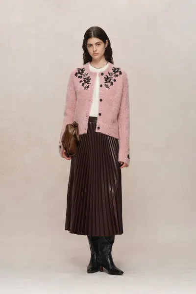 Fabrique Lucy Pink French Beaded Snake Zodiac Cardigan In Mohair Knit