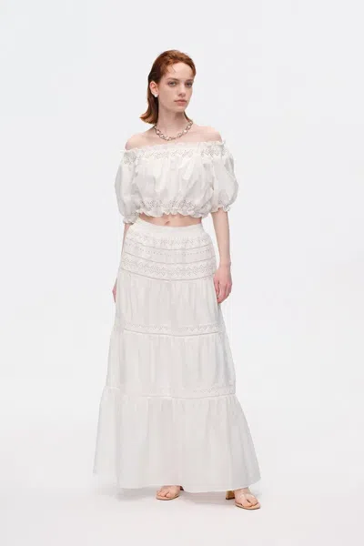 Fabrique Luise Off-shoulder Puff Sleeve Top In Silk Cotton In White