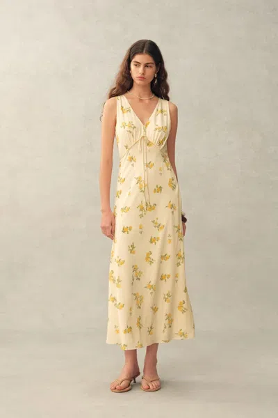 Fabrique Lumina Floral Sleeveless Dress In Crinkle Gauze In Yellow