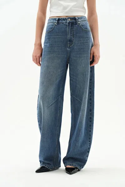 Fabrique Luna Barrel Leg Jeans In Cotton Denim In Blue