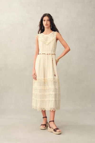 Fabrique Luna Eyelet Lace Embroidered Sleeveless Dress In Cotton Jacquard In Neutral