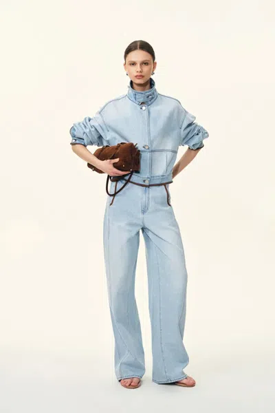 Fabrique Luna Lantern Sleeve Jacket And Jeans Matching Set In Cotton Denim In Blue