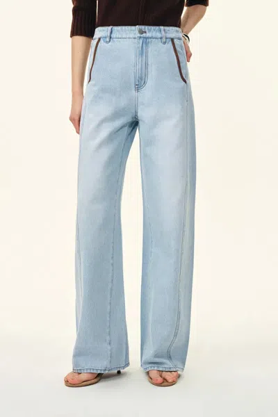 Fabrique Luna Patchwork Soft Barrel Leg Jeans In Cotton Denim In Blue
