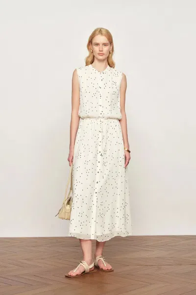 Fabrique Lunare Polka Dot Sleeveless Drawstring Dress In Crinkled Sheer Fabric In Neutral