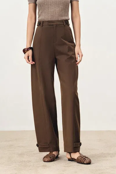Fabrique Lydia Buckle Curved Trousers In Cotton Twill In Brown