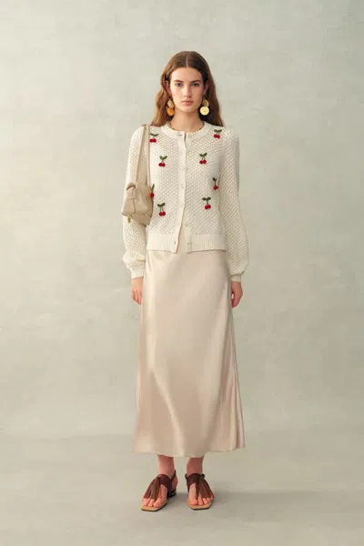 Fabrique Lyes Openwork Crewneck Cardigan In Fine Cotton Yarn Knit In White
