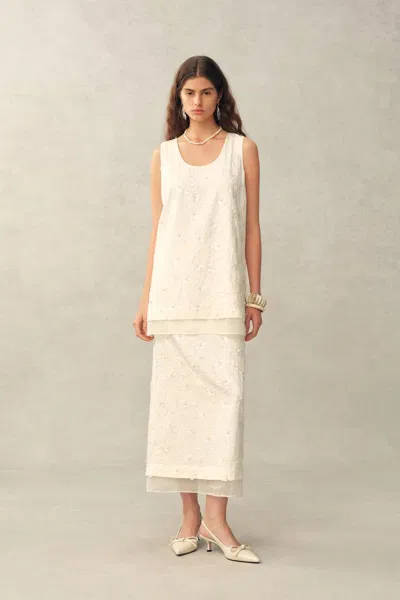 Fabrique Lyra Beaded Sequin Sleeveless Top In Cotton Blend In White