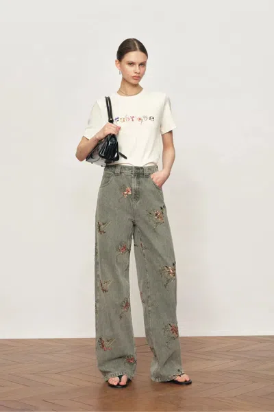 Fabrique Lyra Hand-painted Floral Logo T-shirt In Cotton In White