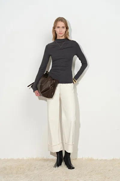Fabrique Lyra Pinched Pleat Cinched Waist Top In Wool Blend In Brown