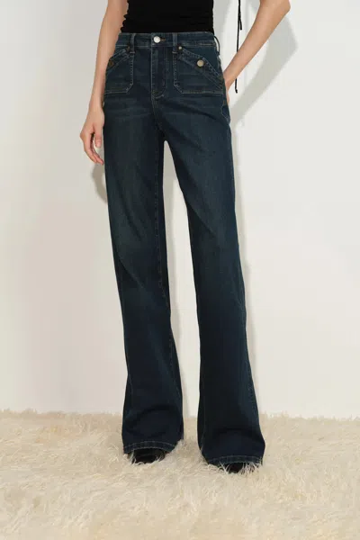 Fabrique Lyra Pocket Detail Slim Flare Jeans In Stretch Denim In Blue