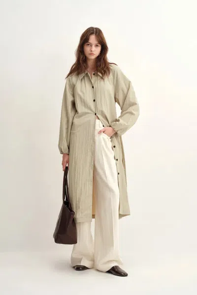 Fabrique Lyra Wrinkled Look Shirt Dress In Crinkled Nylon In Neutral