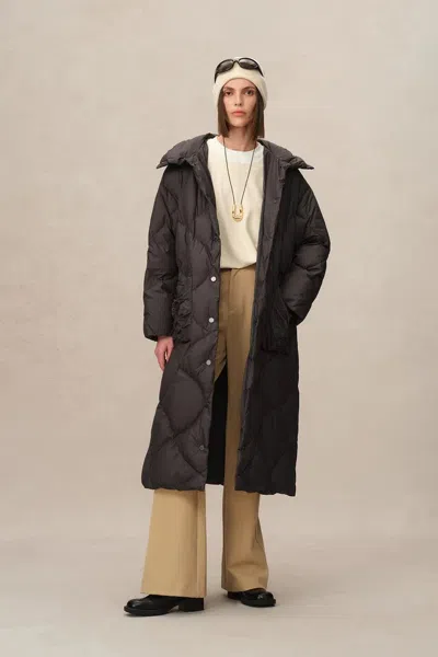 Fabrique Lyse Water-repellent Long Quilted Duck Down Puffer Jacket In High-density Fabric In Brown