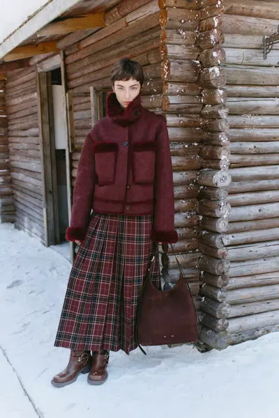 Fabrique Maestrale Coat In Faux Shearling In Red