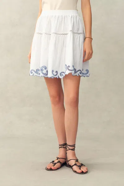 Fabrique Maggie Embroidery Resort Wear Tiered Skirt With Safety Shorts In Cotton Jacquard In Multi